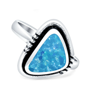 Triangular Ring Created Blue Opal Oxidized 925 Sterling Silver Wholesale